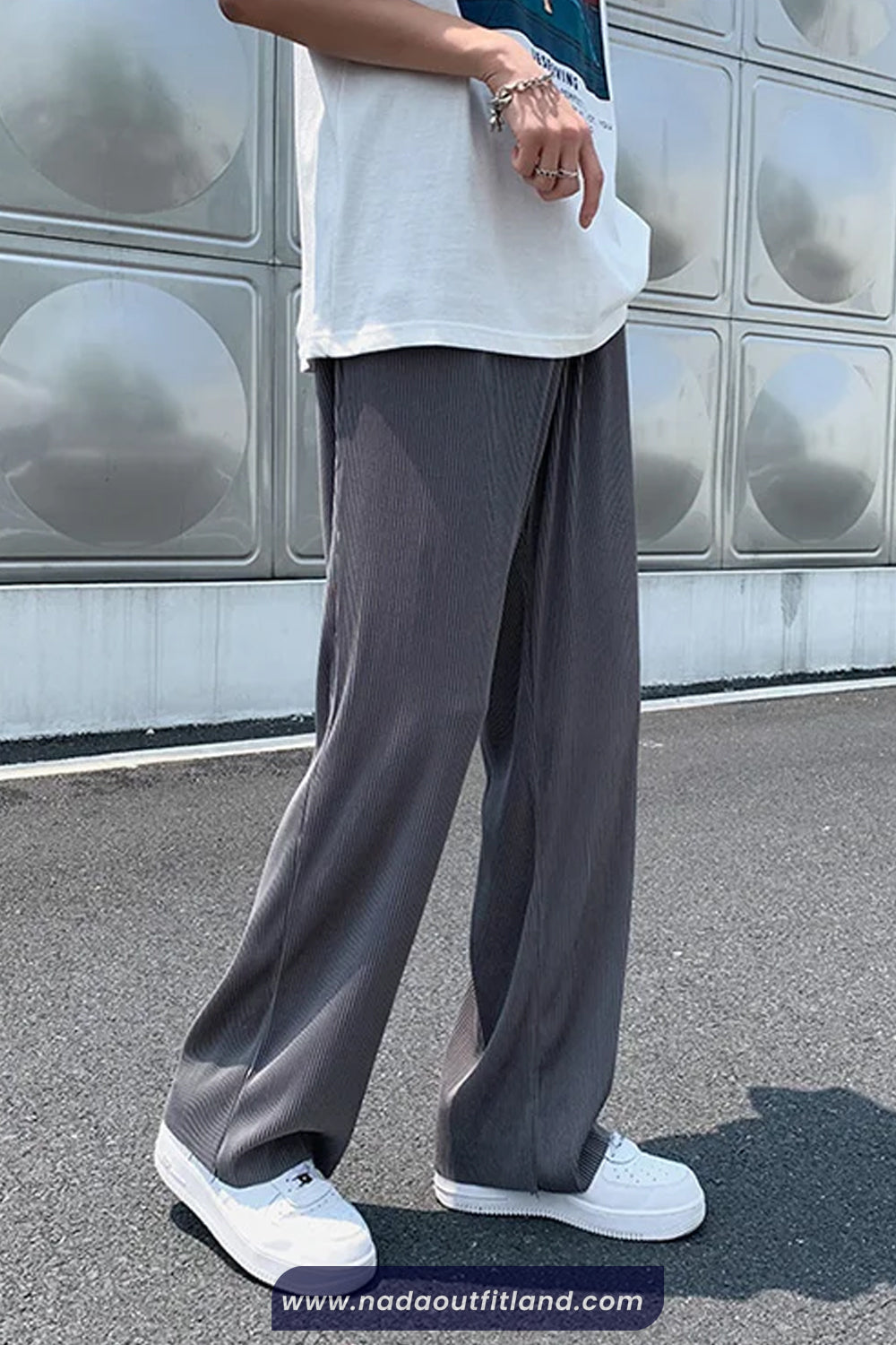 Casual Ice Silk Men Pleated Long Pants
