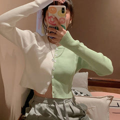 Half Colors Combination Slim Cardigan Sweater
