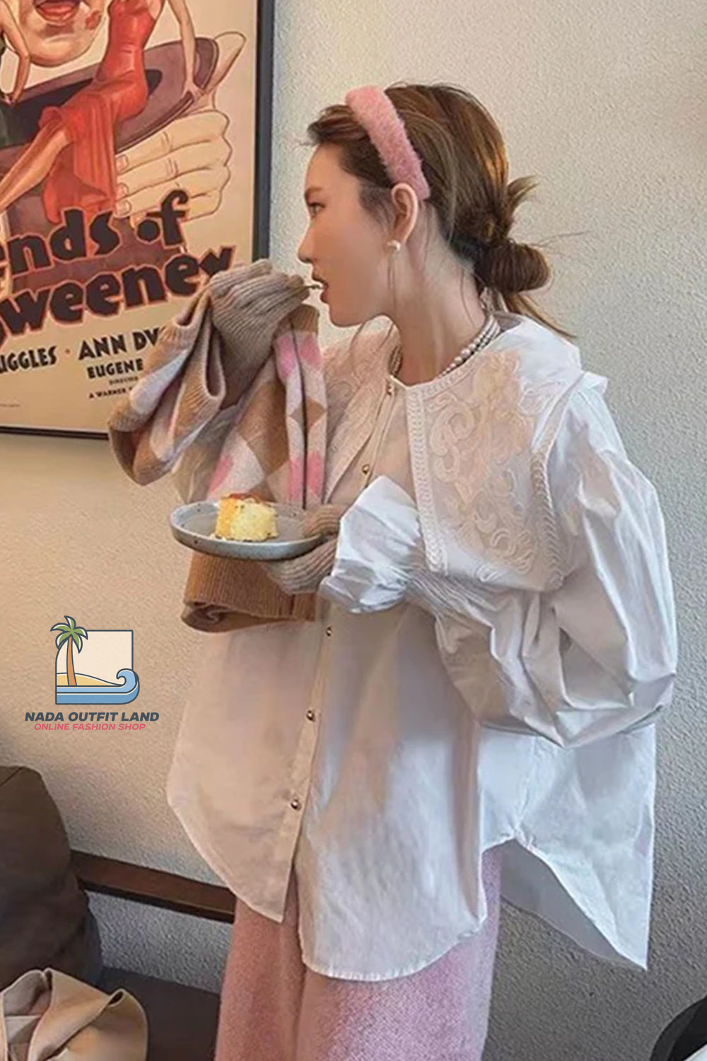 Flare Sleeve Peter Pan Collar Embroidered Blouse Shirt