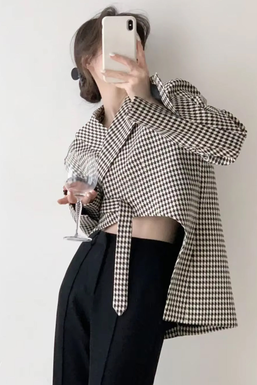 Long Sleeve Elegant Plaid Irregular Cropped Blazers