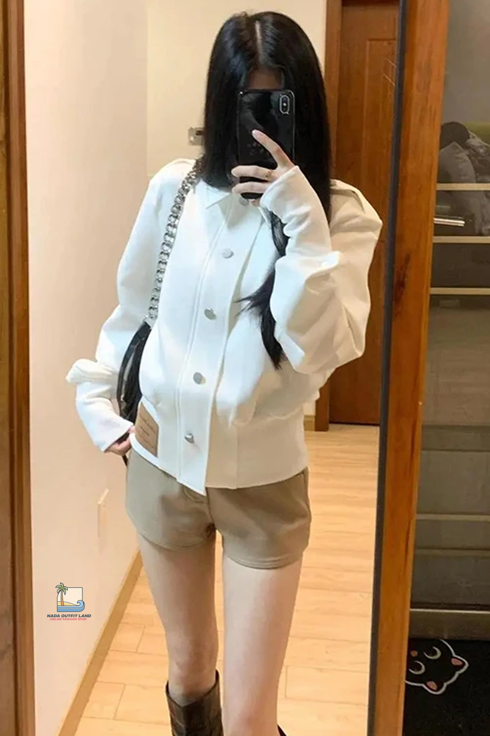 Long Sleeve Vintage Turn Down Collar White Jacket