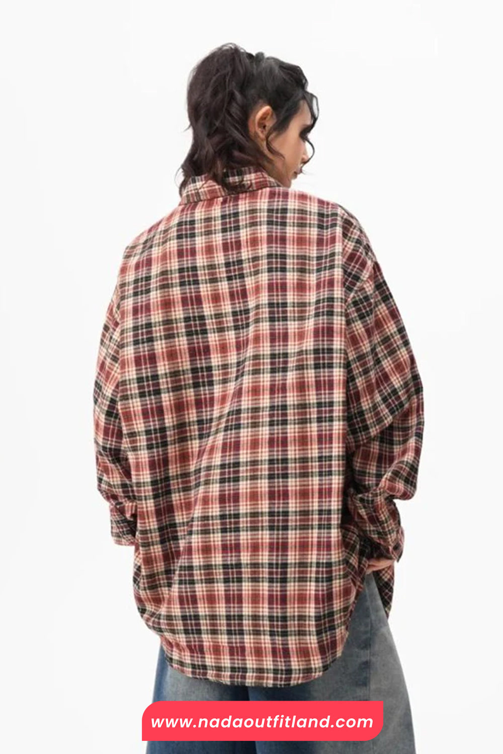Loose Long Sleeve Retro Plaid Pattern Blouse Shirt