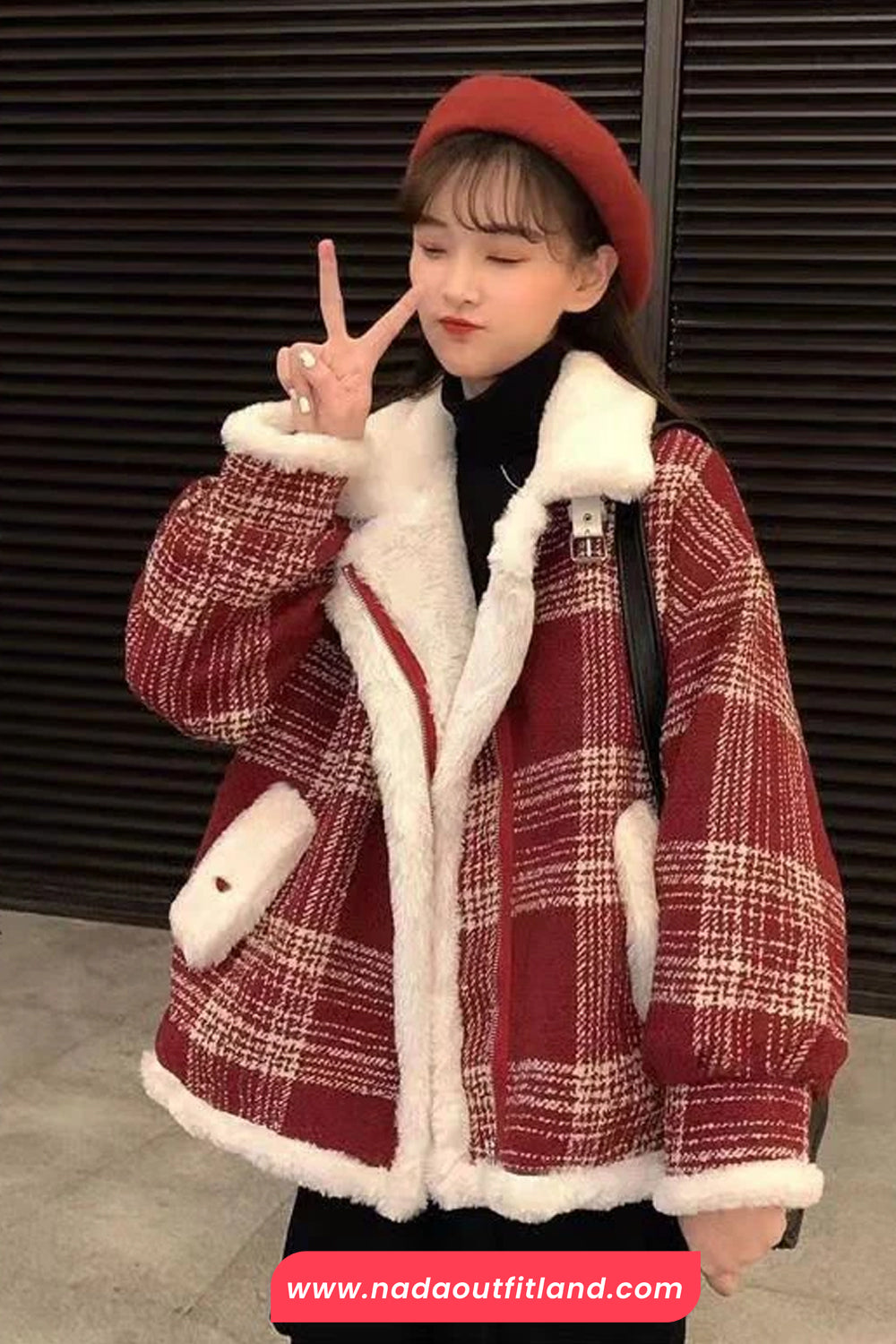 Loose Plaid Pattern Woolen Coat Jacket