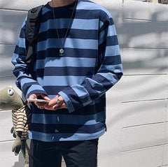 Long Sleeve Colorful Striped Loose Men Shirts