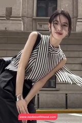 Sleeveless Elegant Striped Blouse Shirt