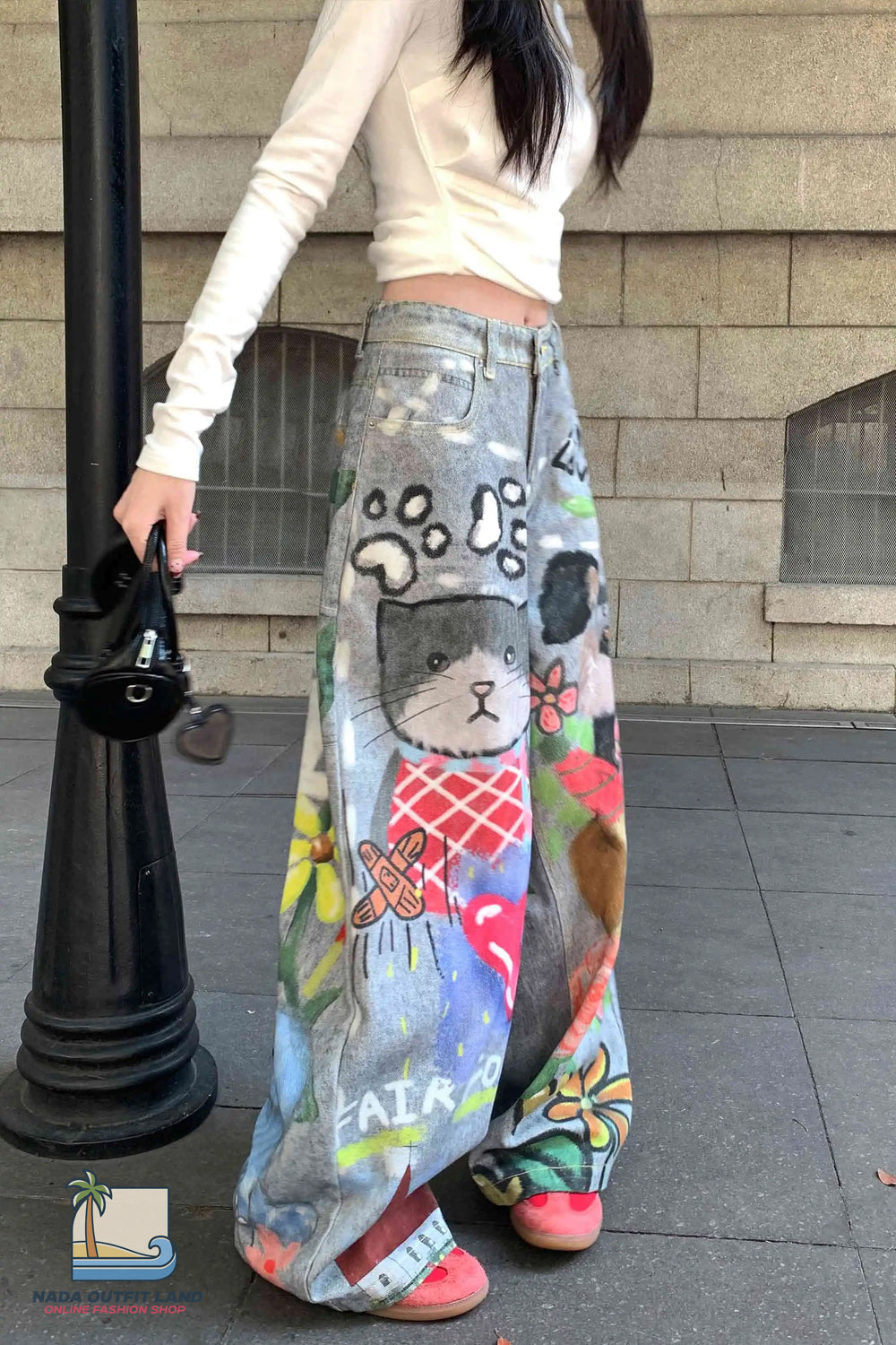 Loose Cute Doodle Animal Printed Jeans Pants