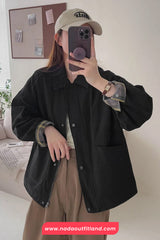 Long Sleeve Turn Down Collar Cargo Pockets Jacket