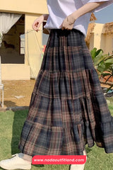 High Waist Summer Plaid Elegant Long Chiffon Skirts