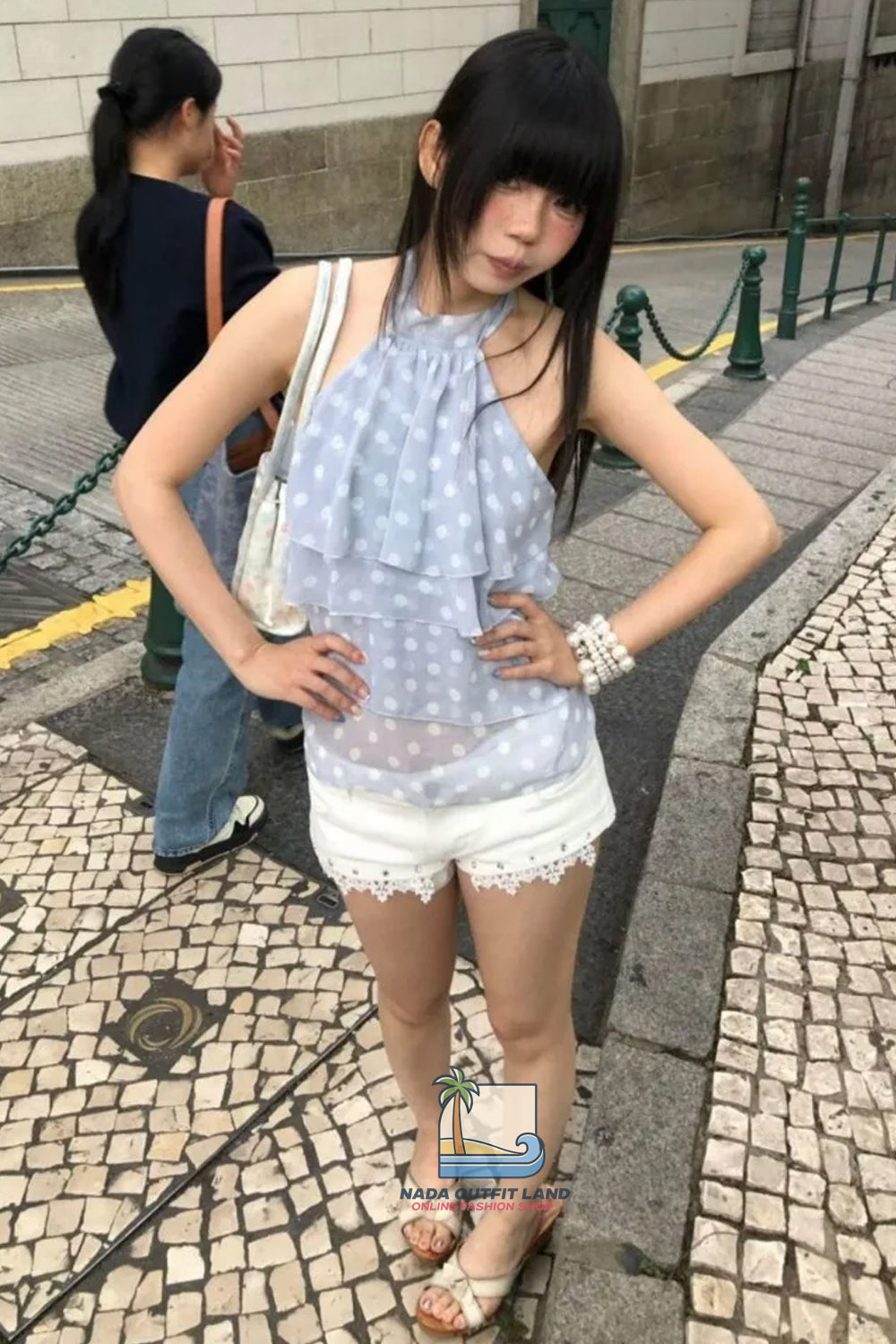 Sexy Polka Dots Pattern Halter Neck Crop Tops