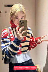 Long Sleeve Cropped Striped Turtleneck Sweater
