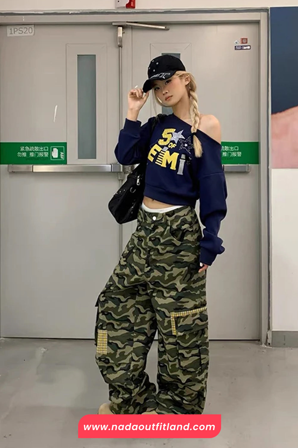 Wide Leg Retro Cargo Camouflage Style Pants