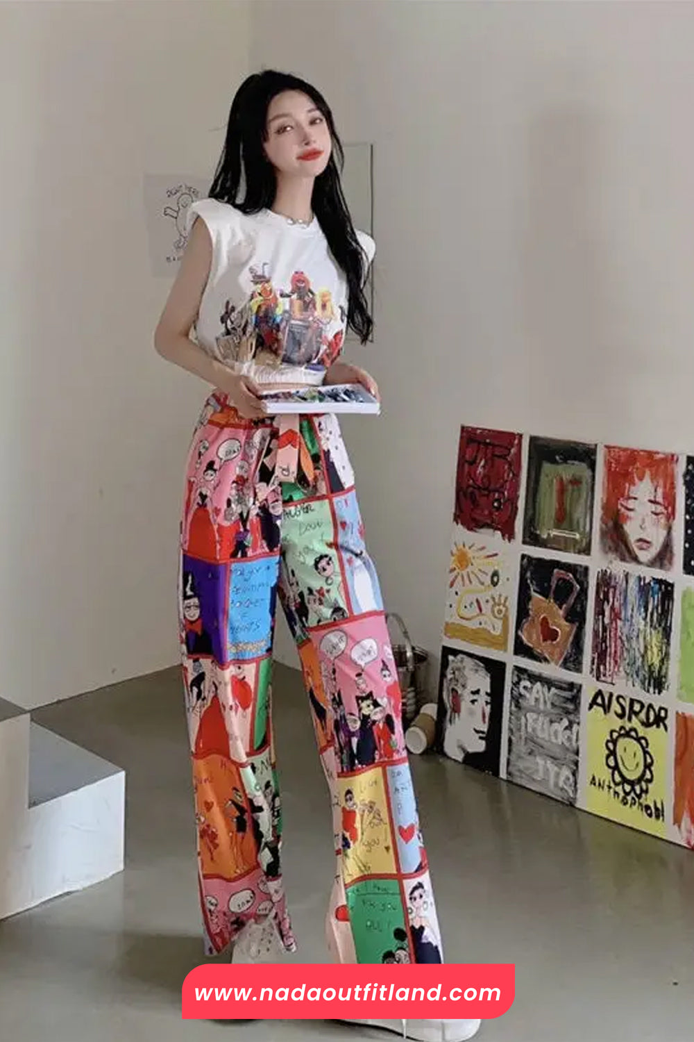 Cute Cartoon Comic Style Pattern Long Pants