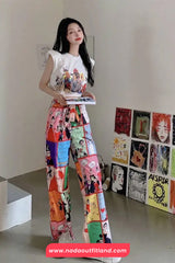 Cute Cartoon Comic Style Pattern Long Pants
