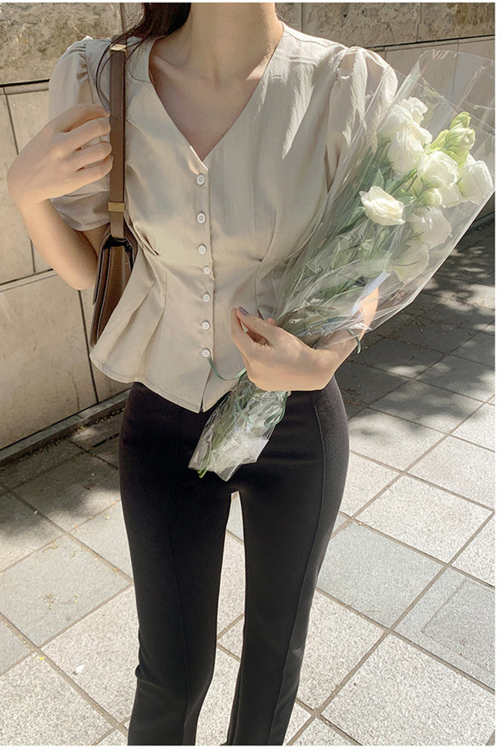 Short Sleeve V-Neck Ruffle Blouse Shirts