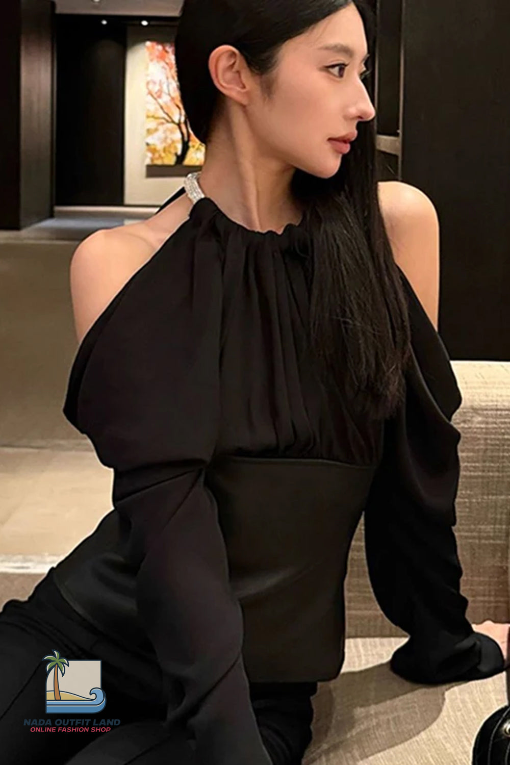 Long Sleeve Sexy Halter Off Shoulder Elegant Blouse Shirt