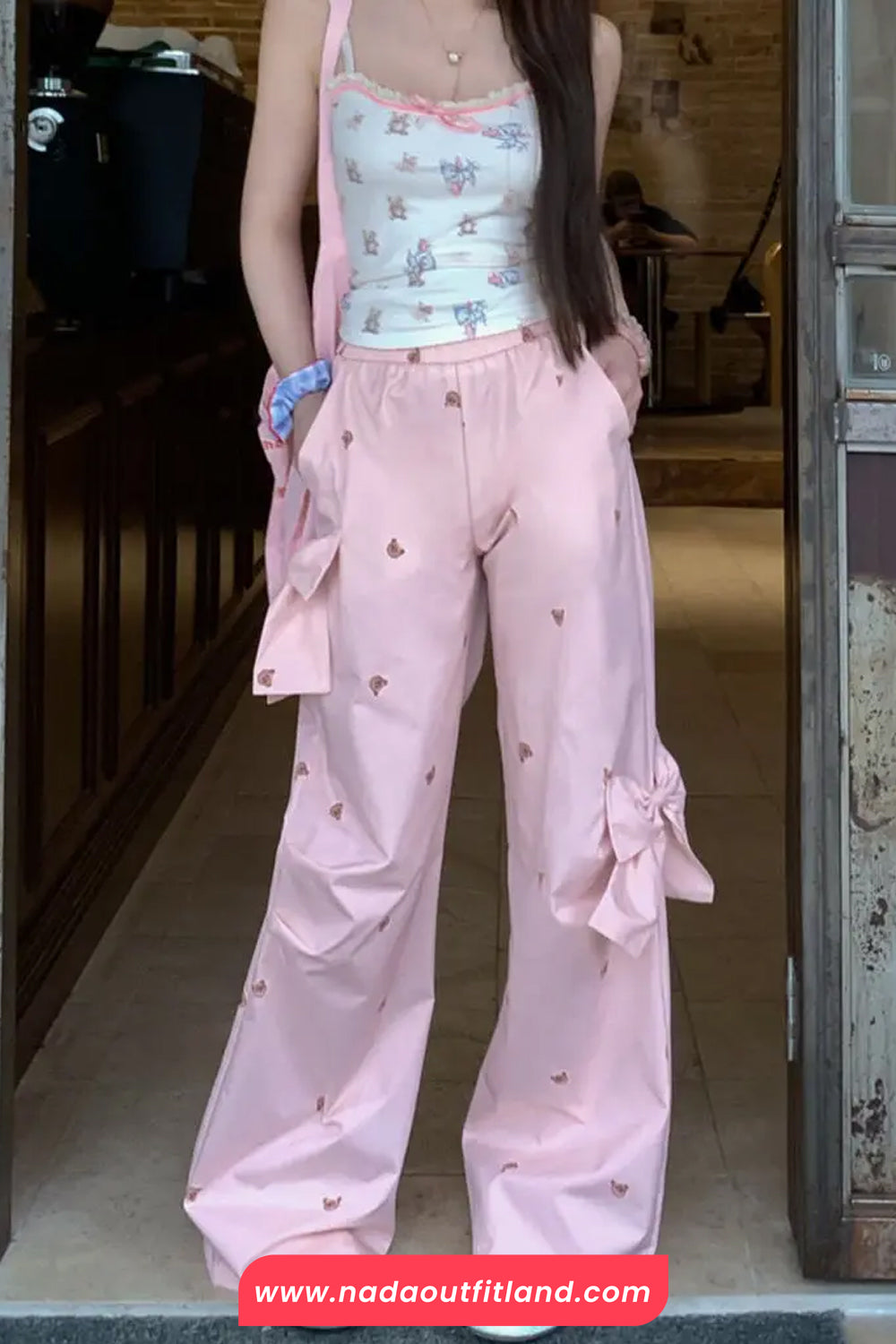 High Waist Cute Side Bow Wide Leg Pants