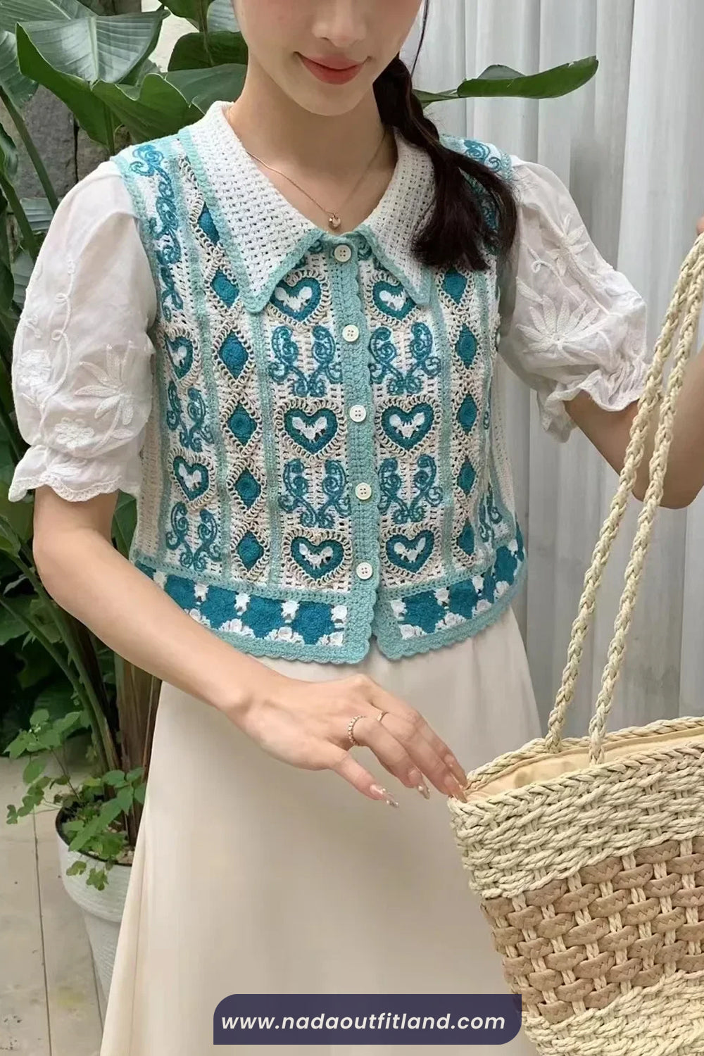 Short Sleeve Turn Down Collar Love Pattern Knitted Crochet Shirts