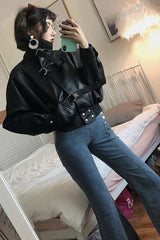 Batwing Sleeve Black Leather Jacket â€?Cropped Edgy Statement Outerwear
