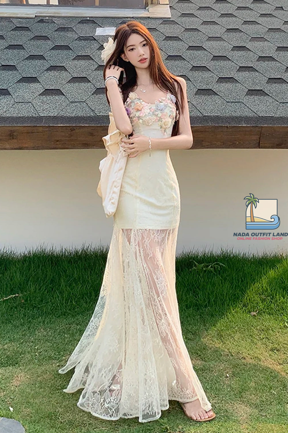 Sexy Spaghetti Strap Floral Lace Bodycon Long Dress