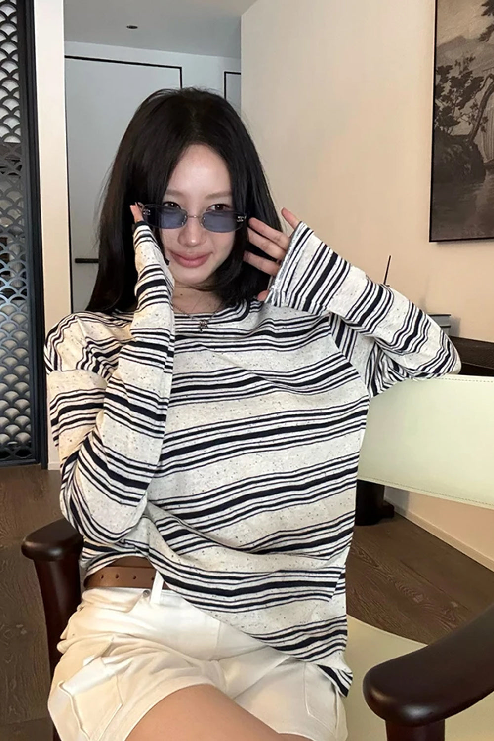 Long Sleeve O-Neck Harajuku Striped Shirt