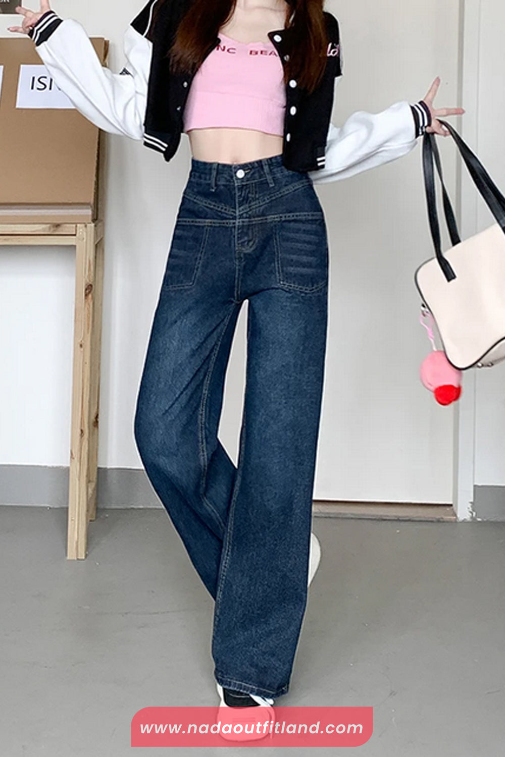 High Waist Front Pockets Long Jeans Pants