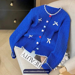 Long Sleeve Bow Patchwork Knitted Cardigan Sweater