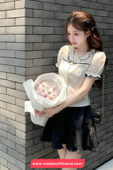 Short Sleeve V-Neck Ruffled Cute Shirt
