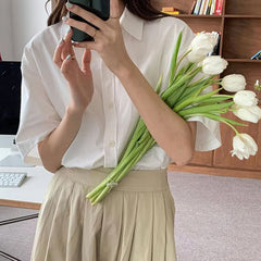 Short Sleeve Basic Button Blouse Shirts