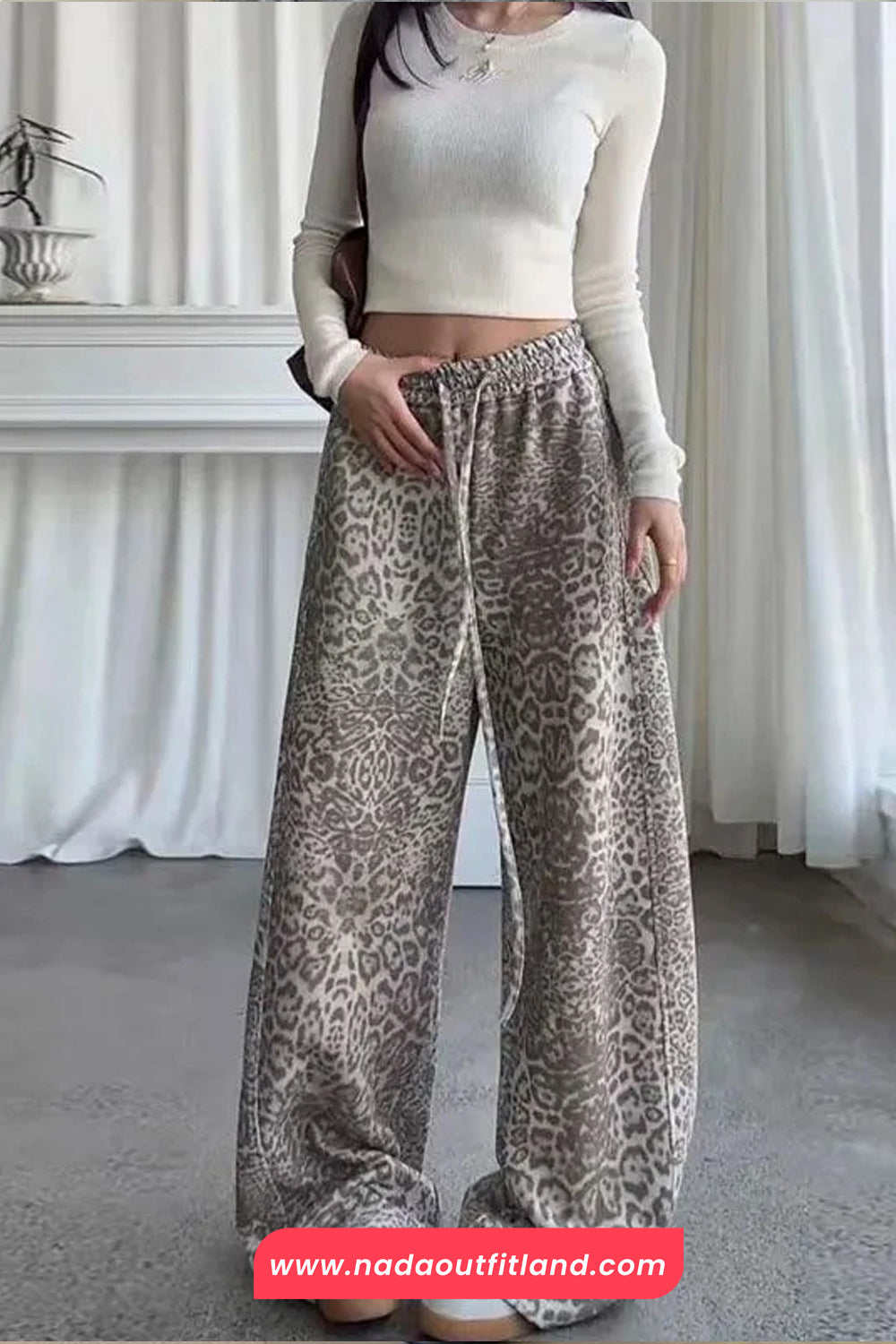 Lace Waist Hip Hop Leopard Pattern Long Sweatpants