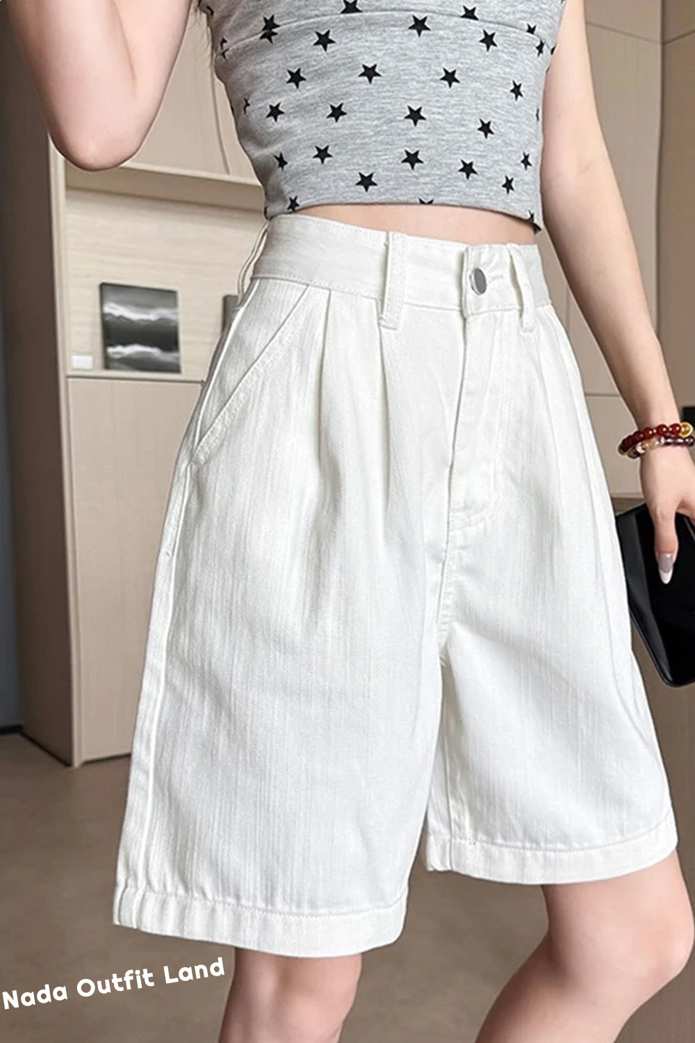 High Waist Loose Denim White Shorts
