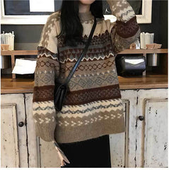 Retro Geometric Pattern Knitted Loose Sweater