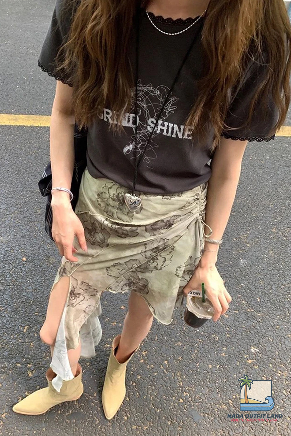 Floral Printed Asymmetric Mini Wrap Skirt