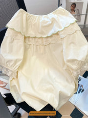 Puff Sleeve Cute Doll Collar Embroidered Lace Blouse Shirt