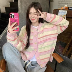 Long Sleeve Striped Mixed Colors Cardigan Sweater