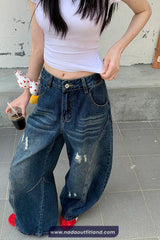 High Waist Loose Wide Leg Ripped Women Jeans Pants