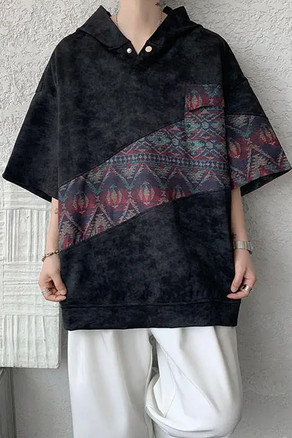 Retro Ethnic Oversized Hooded Shirt â€?Vintage Streetwear Statement Piece