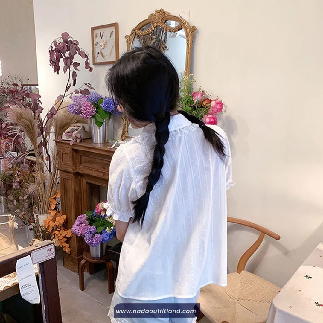 Short Sleeve Peter Pan Collar Cute Lace Shirt