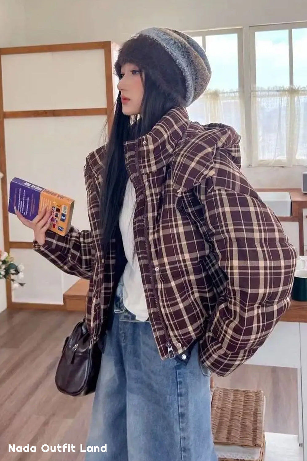 Plaid Pattern Thickening Padded Winter Coat Jacket