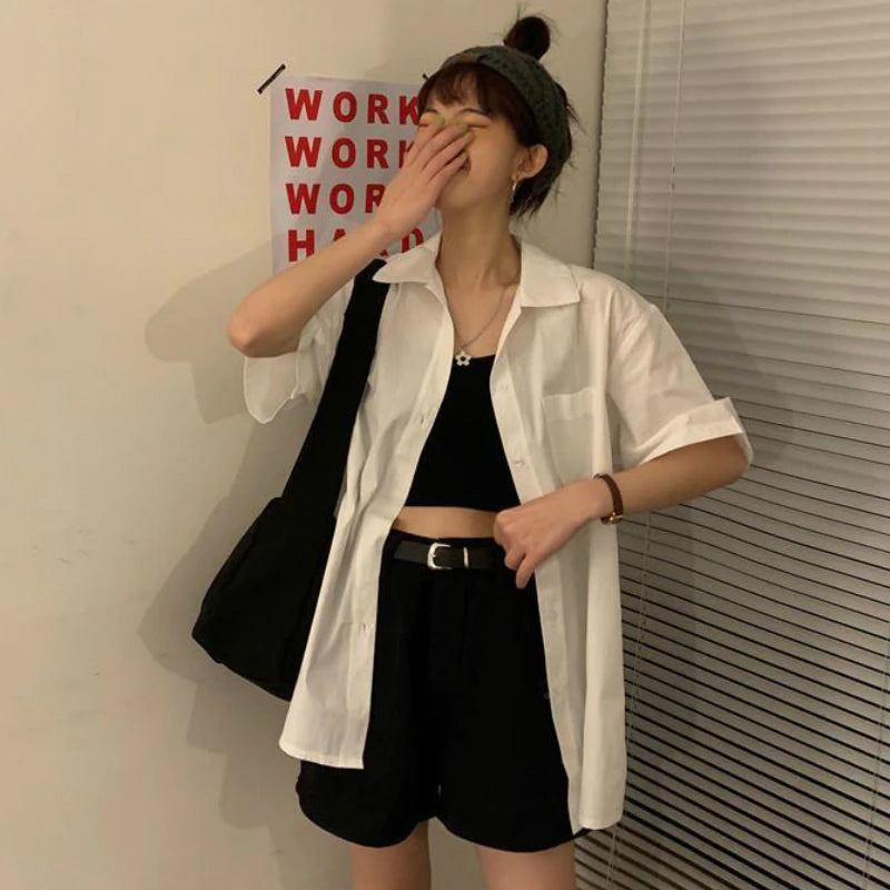 Short Sleeve Loose Basic Blouse Shirt