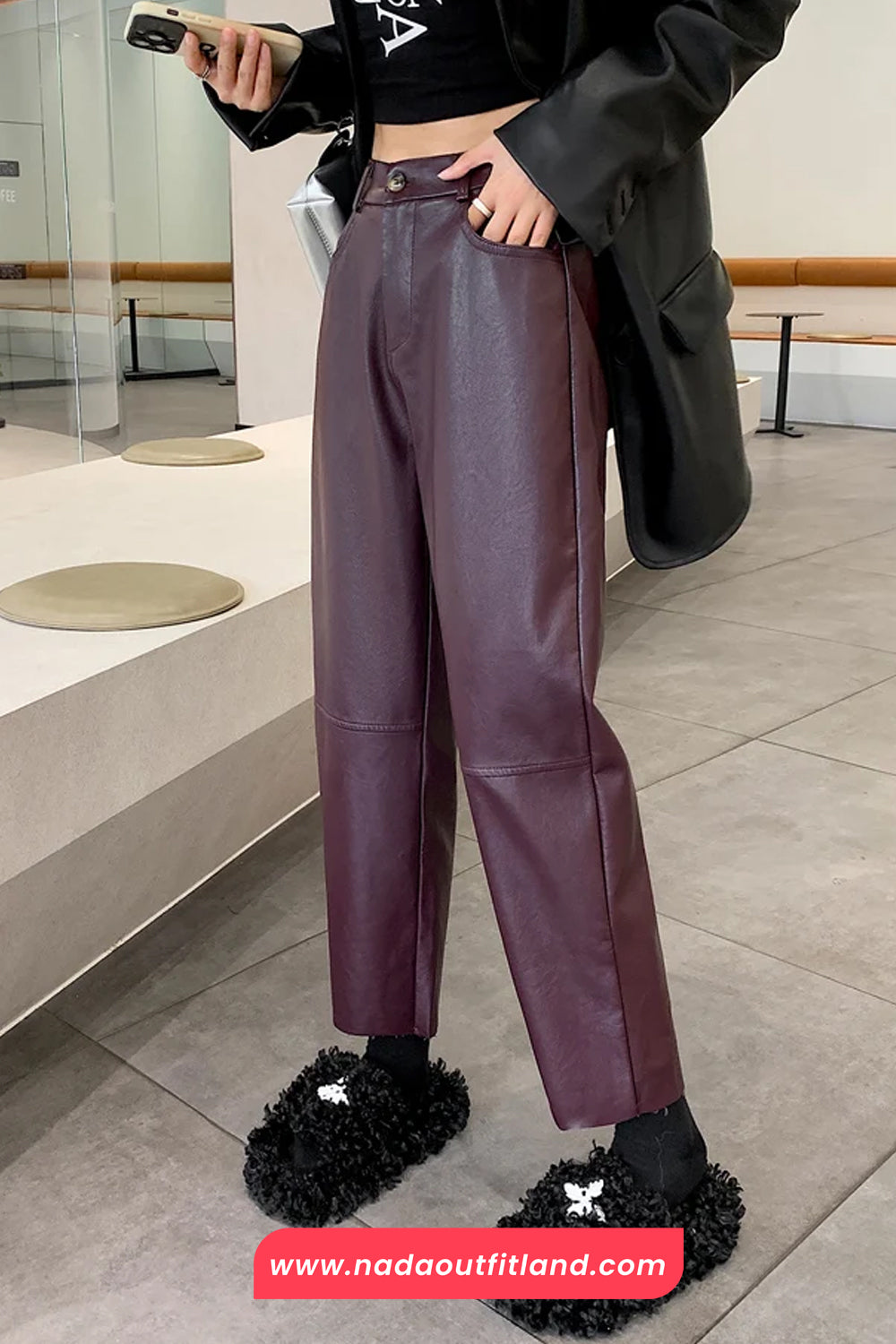 High Waist Vintage Ankle Length Leather Pants