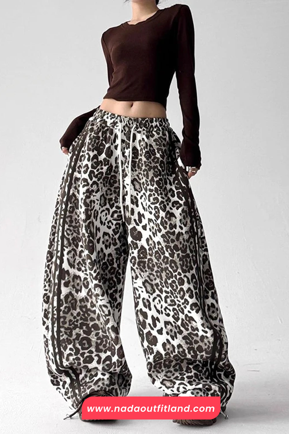 High Waist Loose Leopard Pattern Wide Leg Pants