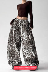 High Waist Loose Leopard Pattern Wide Leg Pants