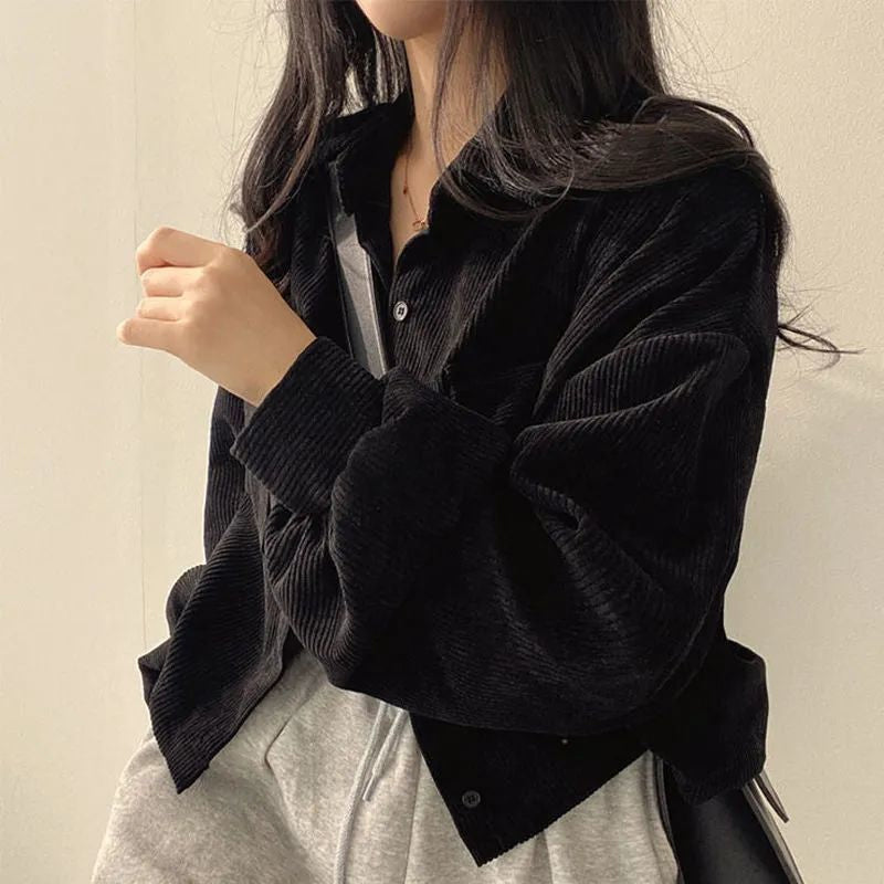 Retro Solid Cropped Corduroy Jackets