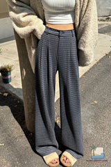 Loose Wide Leg Woolen Plaid Casual Pants