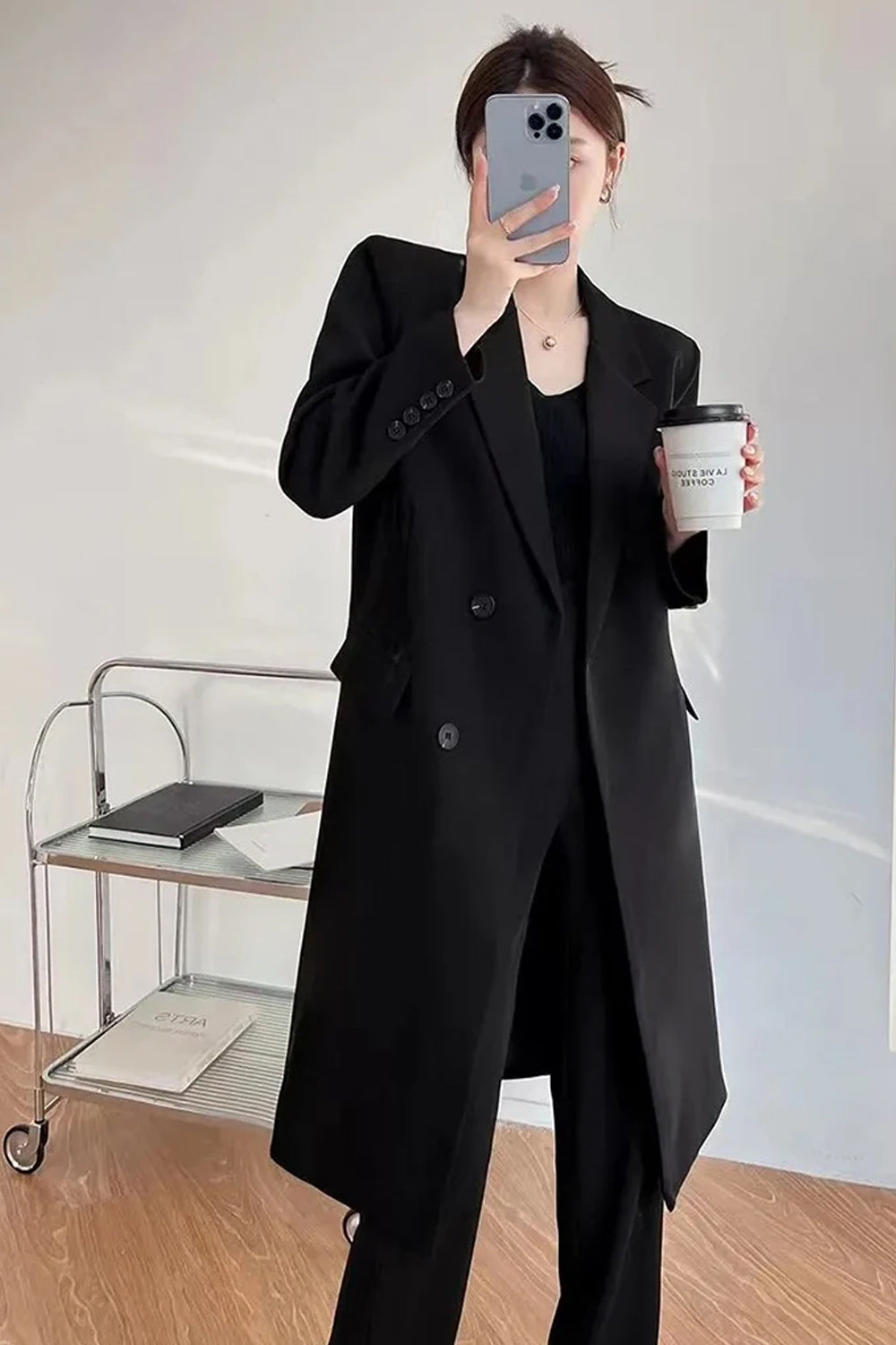 Long Sleeve Elegant Midi Blazer Office Jacket