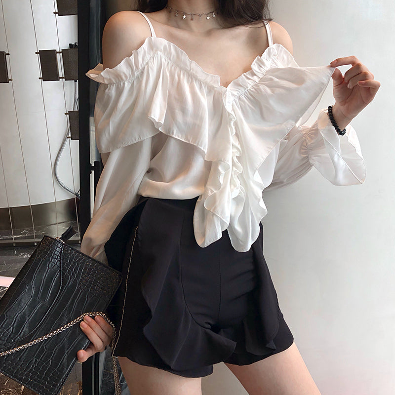 Sexy Off Shoulder Ruffles Blouse Shirts