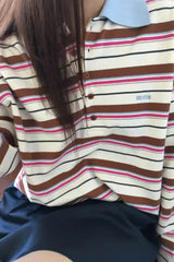 Loose Striped Turn Down Collar Sweatshirt