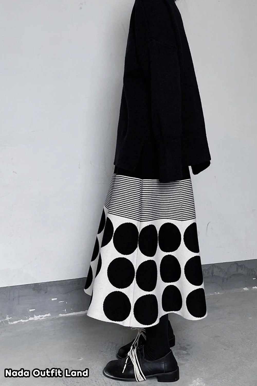 Vintage Polka Dot Striped Pattern Knitted Midi Skirts