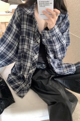 Long Sleeve Loose Retro Plaid Blouse Shirt