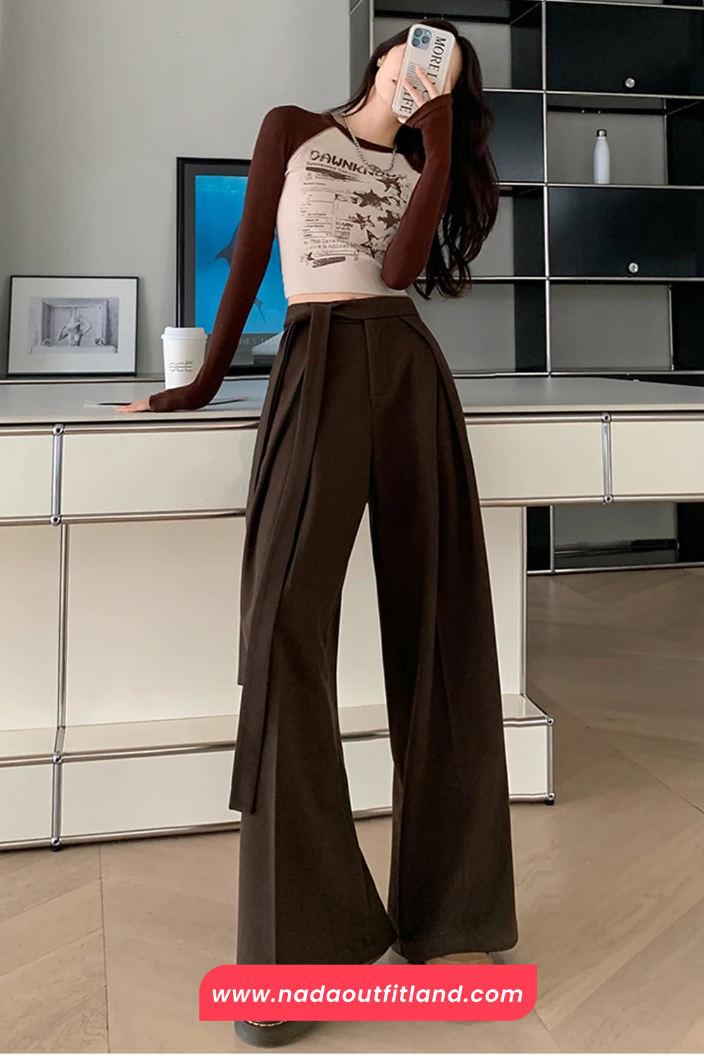 Loose Woolen Lace Up Wide Leg Pants
